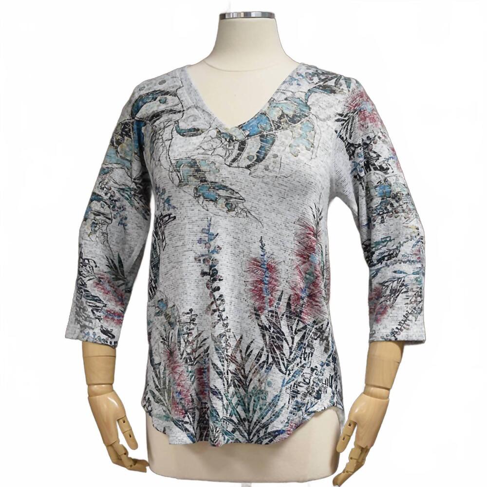 NEW INOAH women's callistemon fitted top in grey multi
